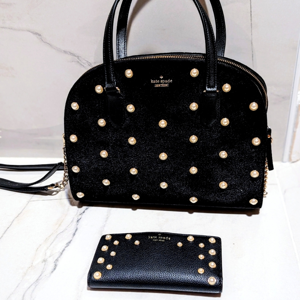 KATE SPADE NEW YORK Velvet Faux Pearl Handle Bag and wallet